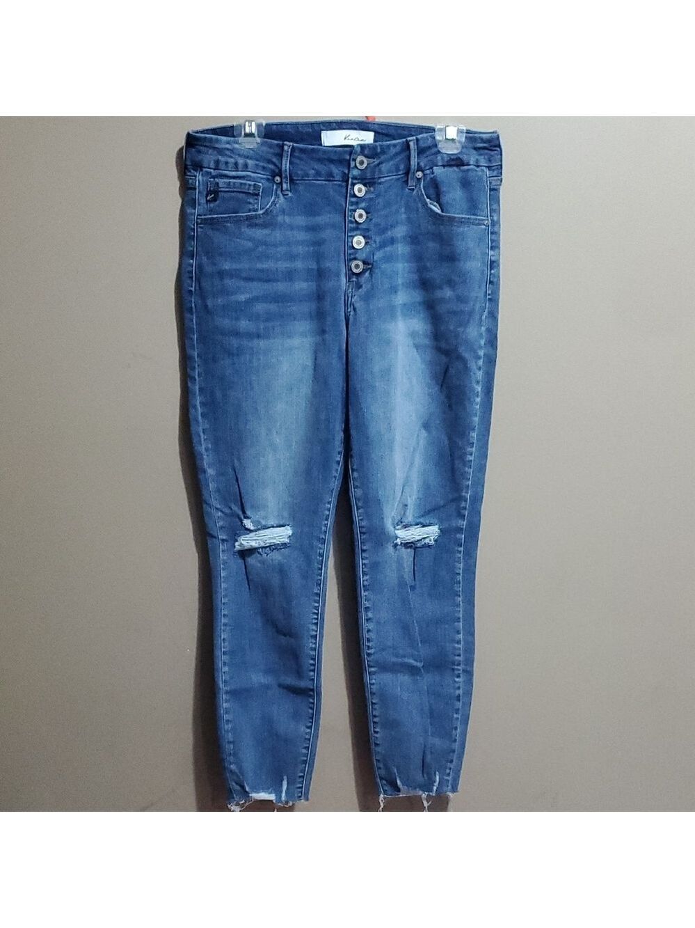Kancan Women's Blue Button Fly Distressed Jeans Size 13/30